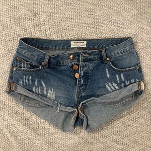 One Teaspoon Blue Jean Shorts Distressed Cuffed Hem